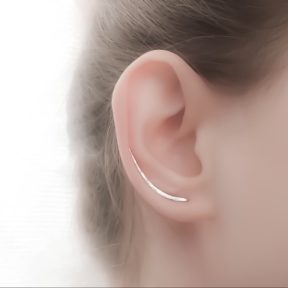 Long Textured/Hammered Ear Climber Earrings 925 Sterling Silver, Gold, or Rose - Picture 3 of 8